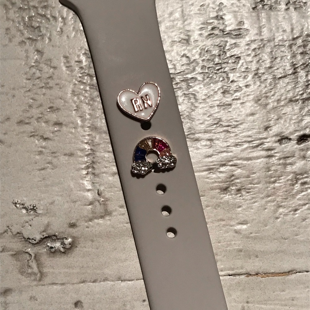 Rose gold RN and rainbow watch band charm for apple